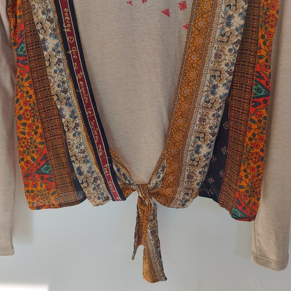 Desigual Tie Front Bejewelled Top Fall Colors! Med - Picture 3 of 6